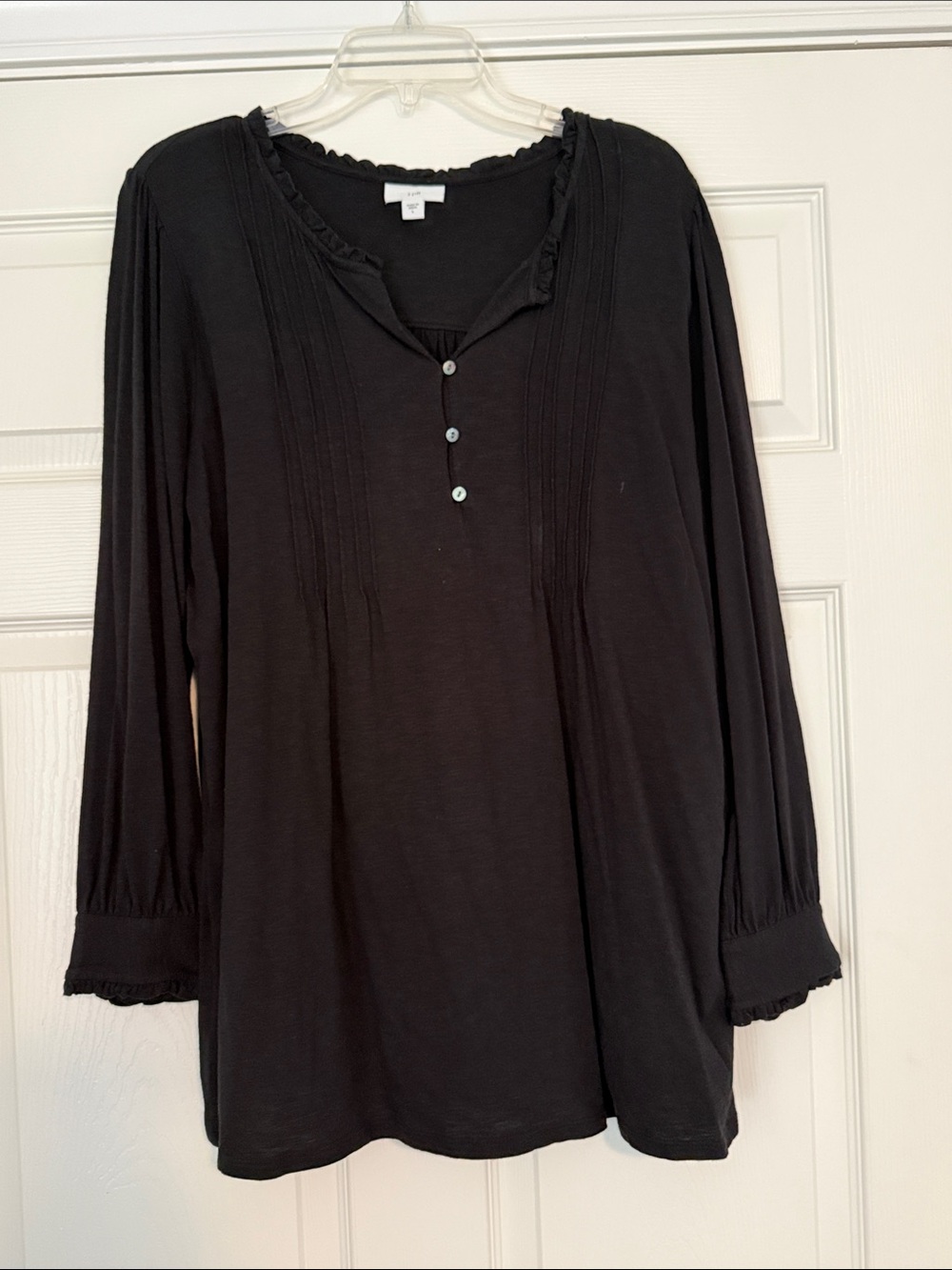 J. Jill Black Ruffled Henley Long-Sleeve Top